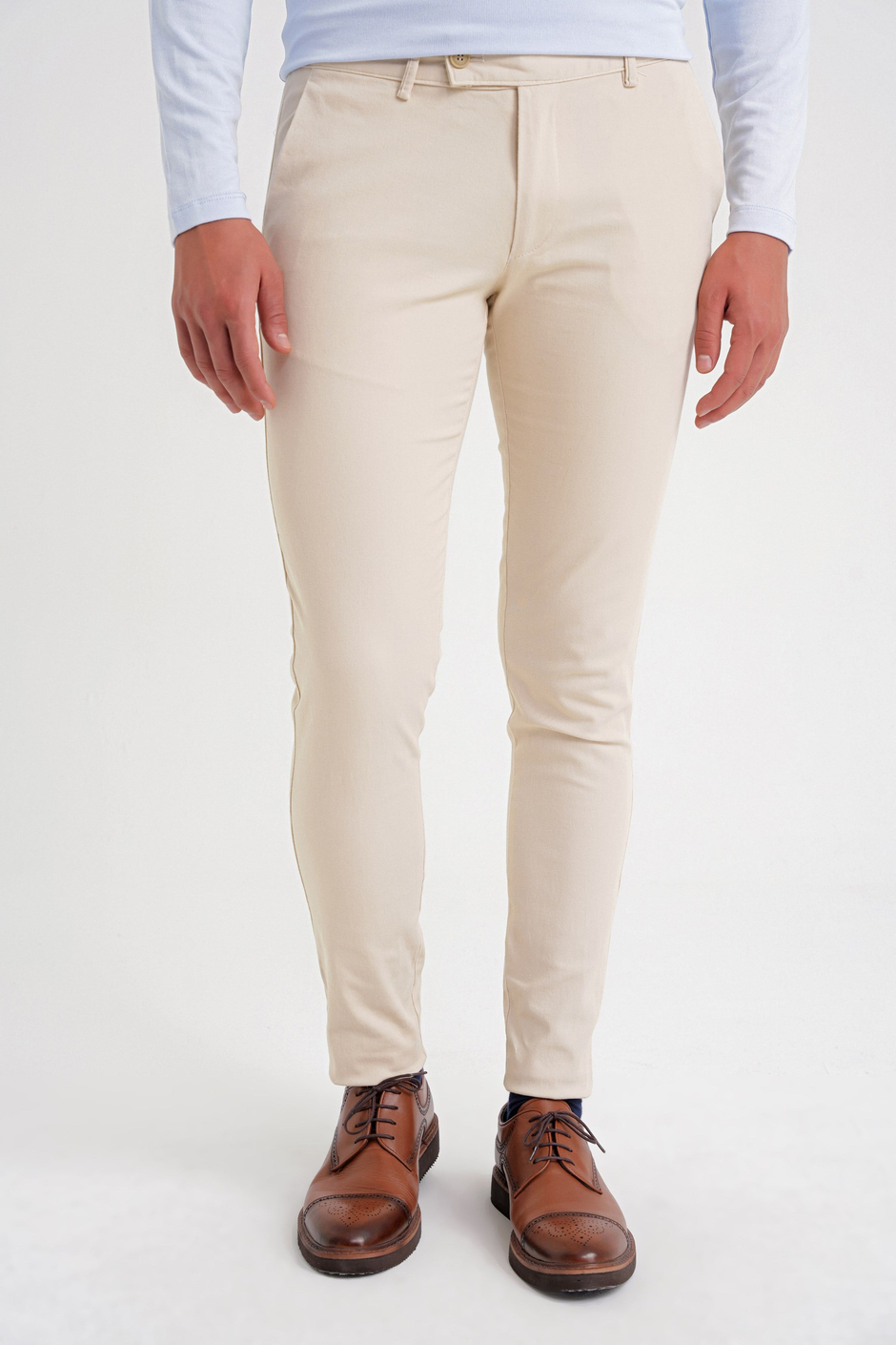 Slim Fit Yan Cep Esnek Pamuklu Bej Kanvas Pantolon P 1124