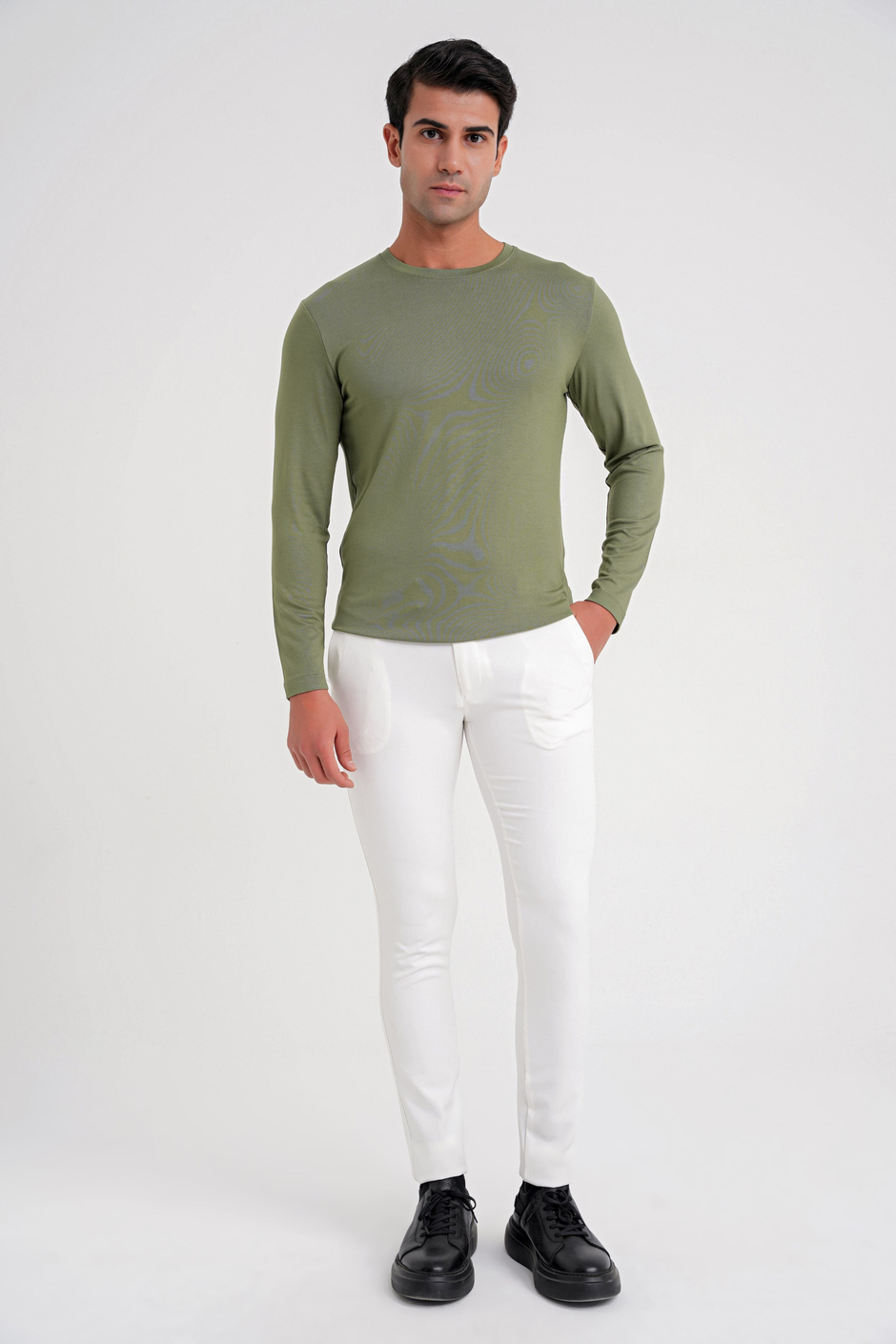 Slim Fit Yan Cep Esnek Pamuklu Beyaz Chino Pantolon P 1088
