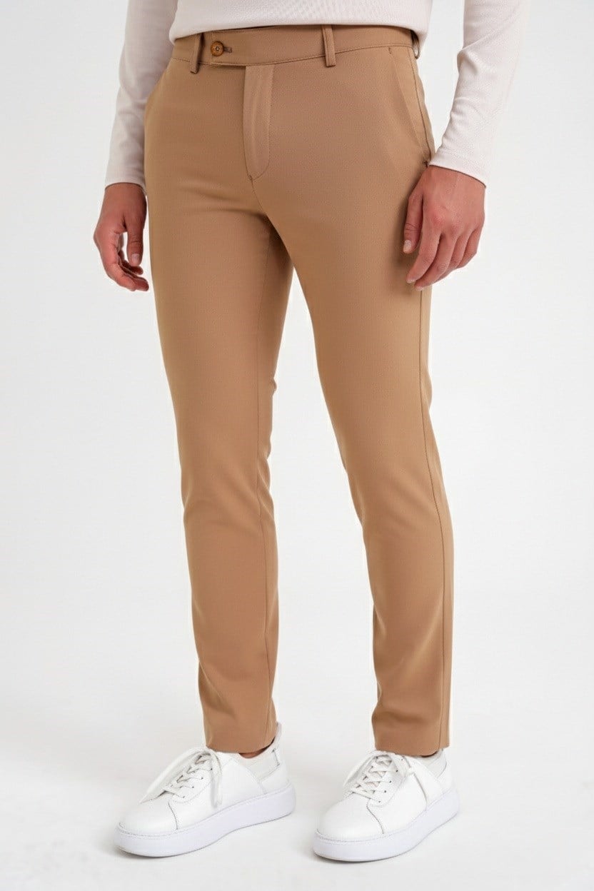 Slim Fit Yan Cep Esnek Pamuklu Camel Chino Pantolon P 1088