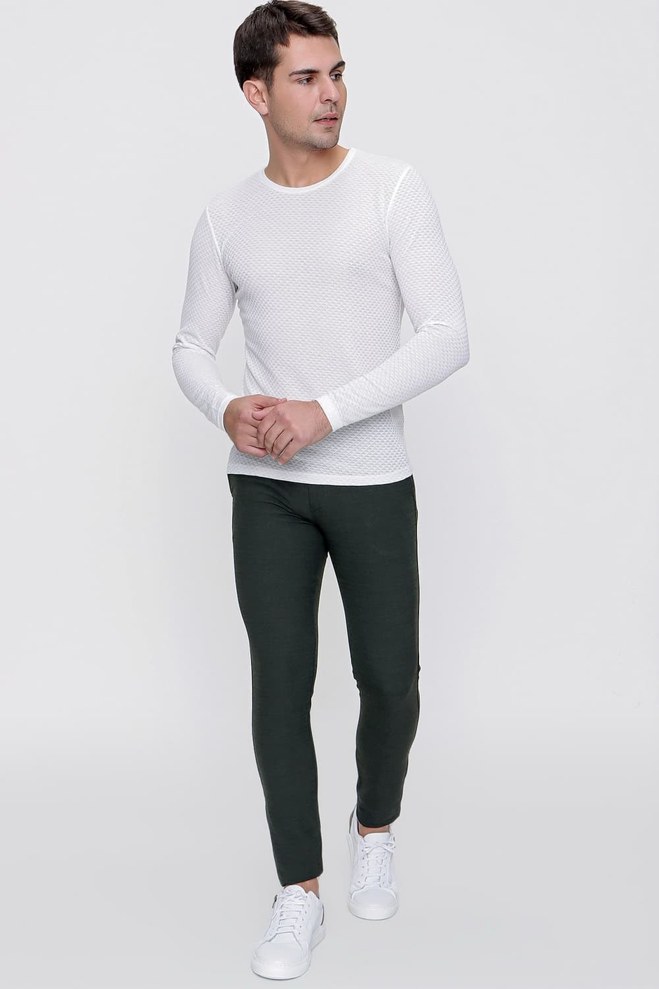 Slim Fit Yan Cep Esnek Pamuklu Dokulu Yeşil Pantolon P 1086