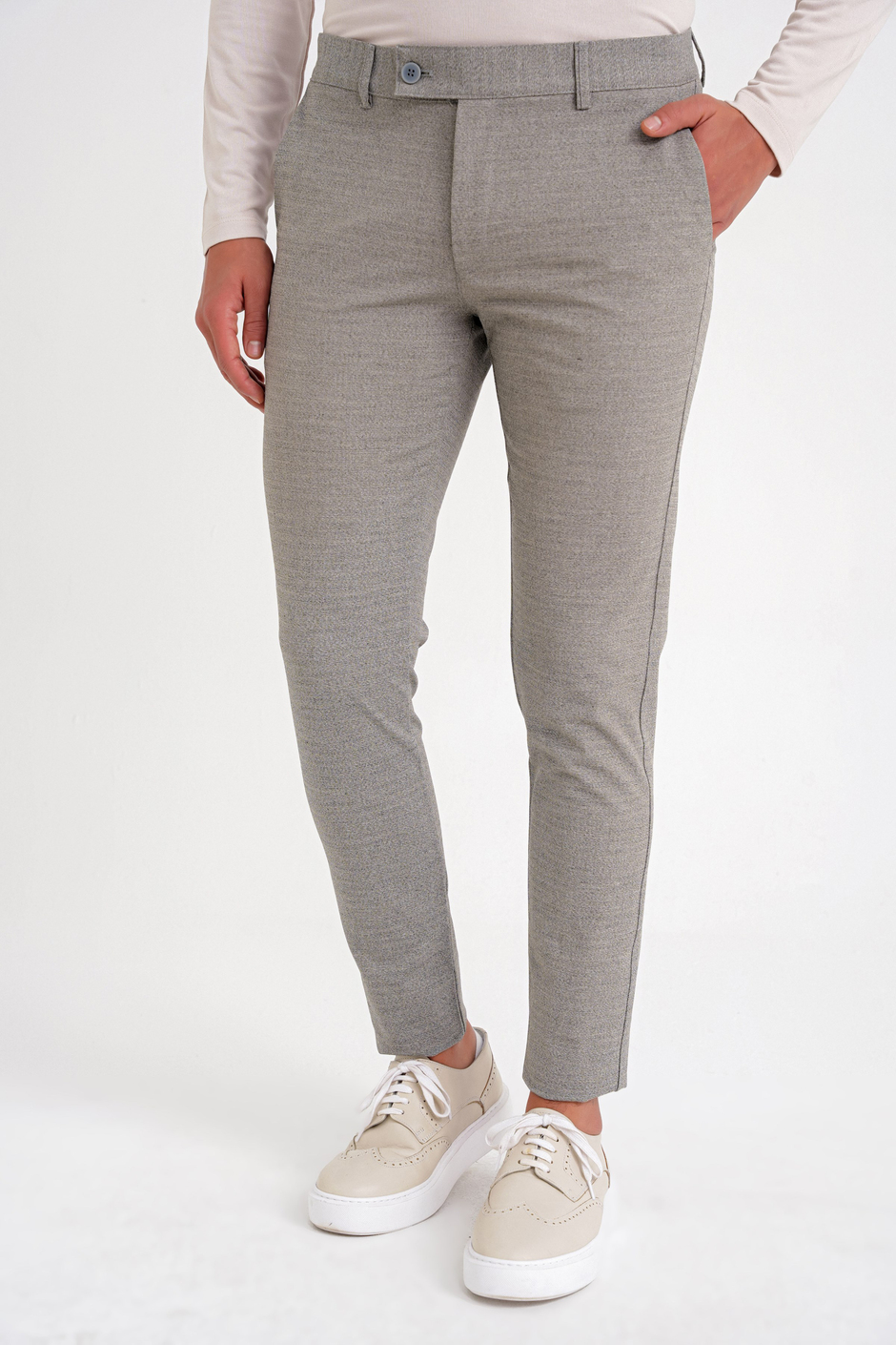 Slim Fit Yan Cep Esnek Pamuklu Dokulu Bej Pantolon P 1086