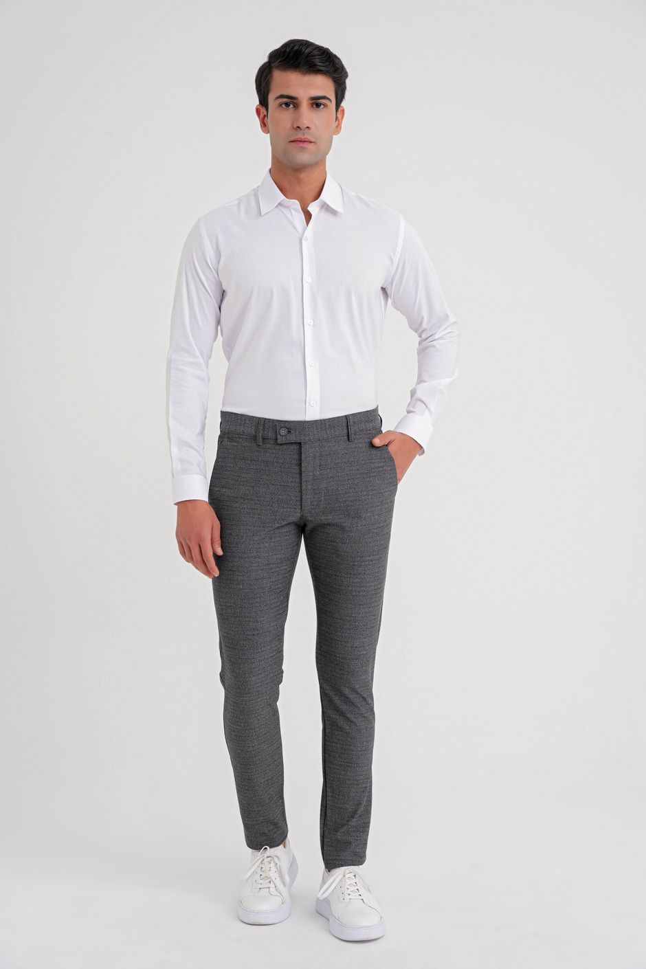 Slim Fit Yan Cep Esnek Pamuklu Dokulu Füme Pantolon P 1086