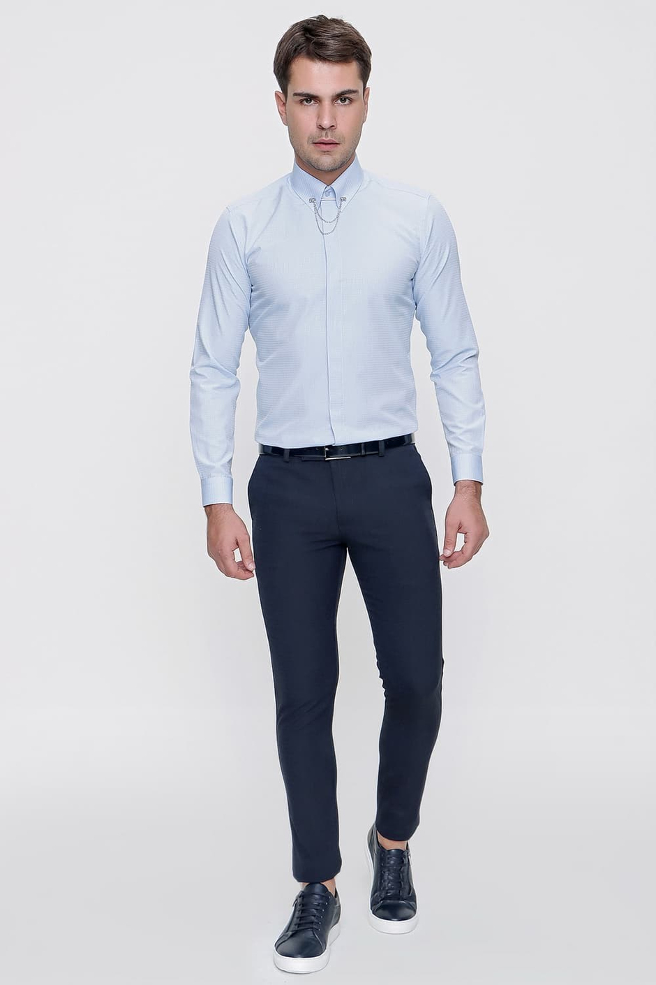 Slim Fit Yan Cep Esnek Pamuklu Dokulu Lacivert Pantolon P 1086