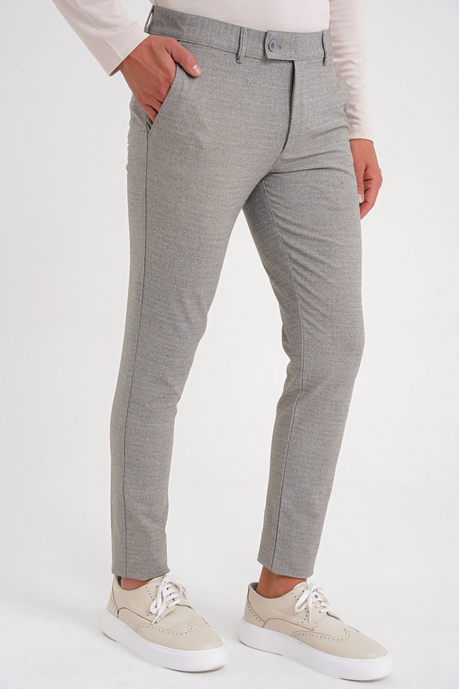 Slim Fit Yan Cep Esnek Pamuklu Dokulu Bej Pantolon P 1086