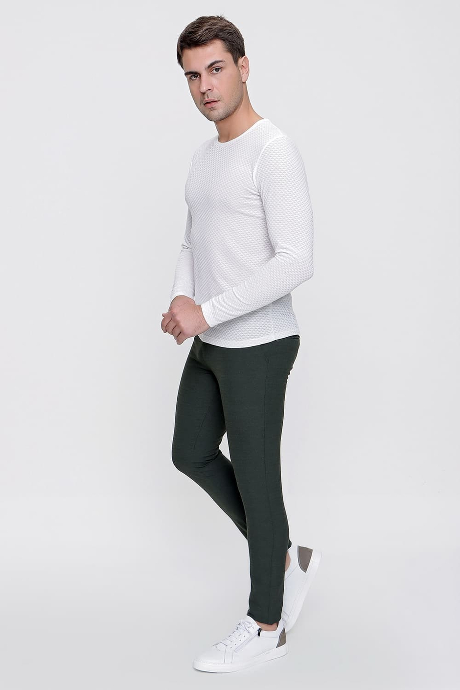 Slim Fit Yan Cep Esnek Pamuklu Dokulu Yeşil Pantolon P 1086