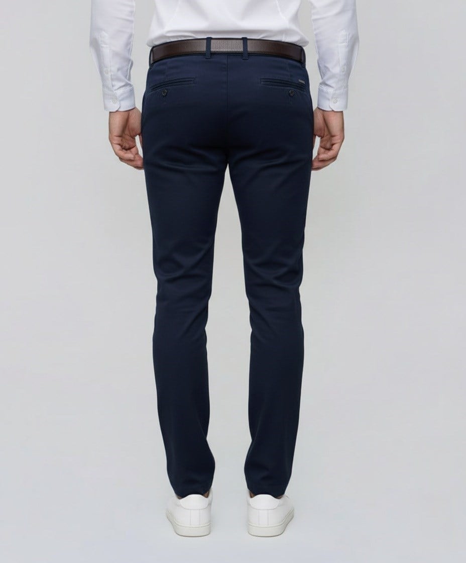 Slim Fit Yan Cep Esnek Pamuklu Lacivert Chino Pantolon P 1088
