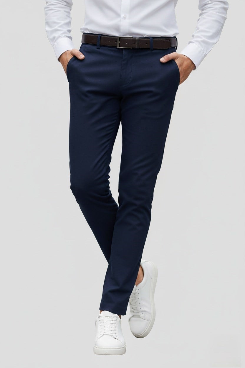 Slim Fit Yan Cep Esnek Pamuklu Lacivert Chino Pantolon P 1088