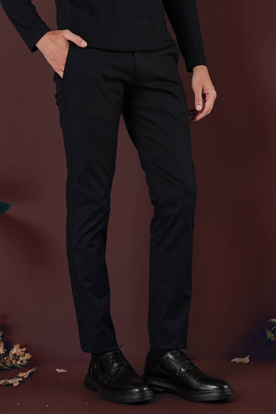 Slim Fit Yan Cep Esnek Pamuklu Siyah Kanvas Pantolon P 1125