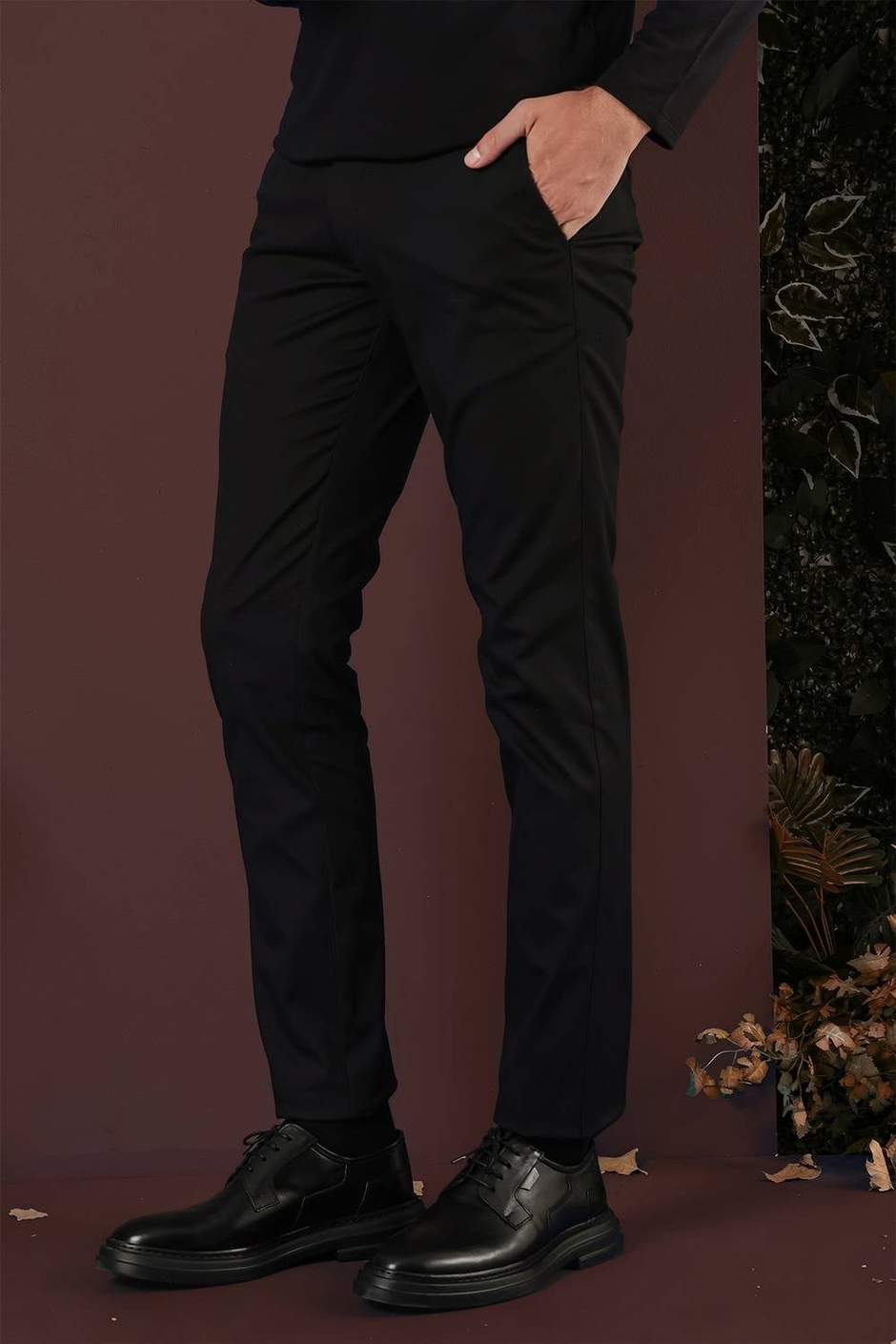 Slim Fit Yan Cep Esnek Pamuklu Siyah Kanvas Pantolon P 1125