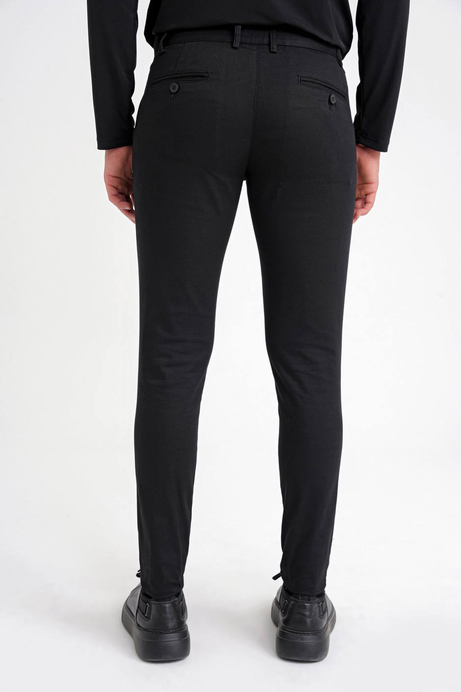Slim Fit Yan Cep Esnek Pamuklu Siyah Kanvas Pantolon P 1124