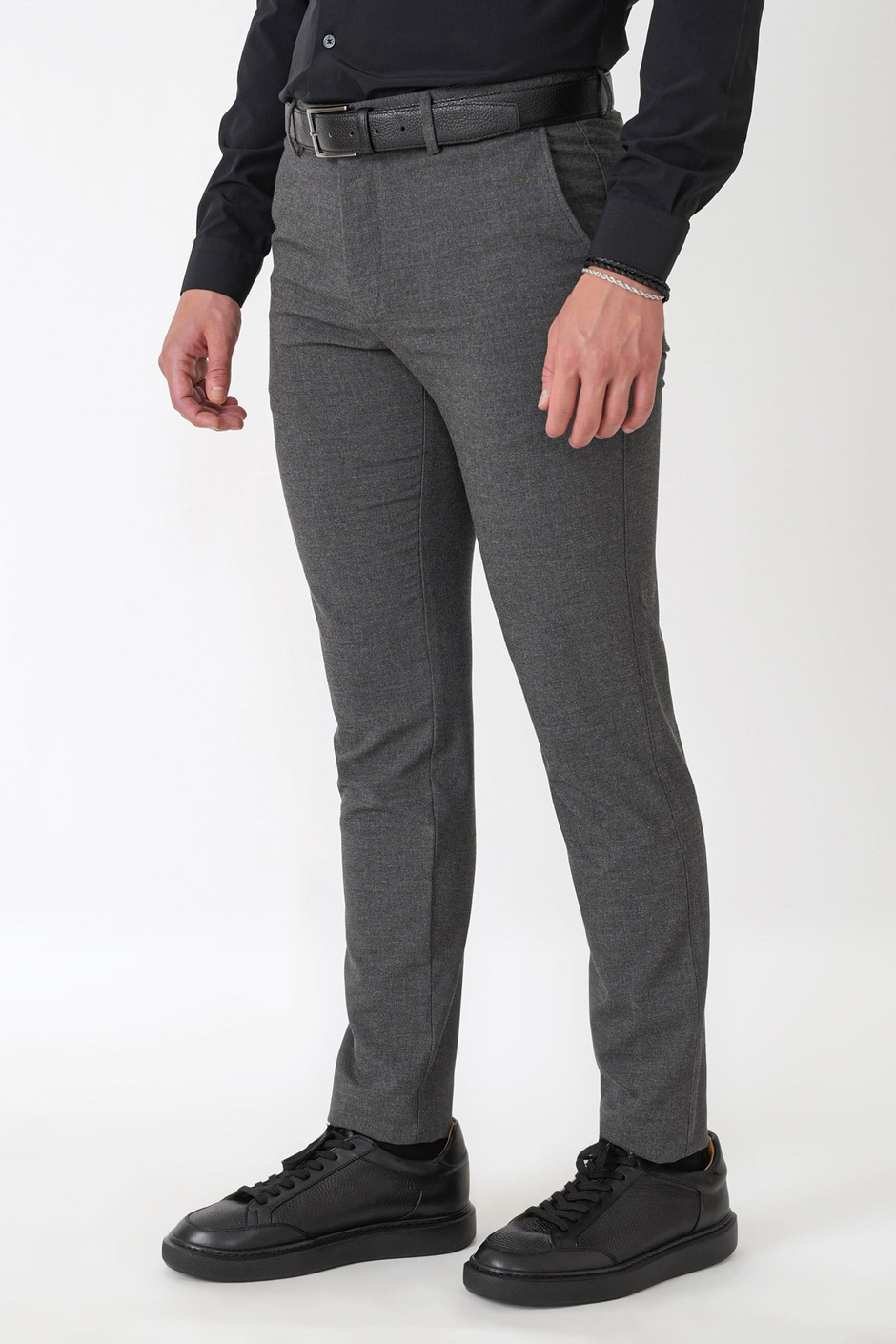 Slim Fit Yan Cep Esnek Yünlü Antrasit Pantolon P 1232