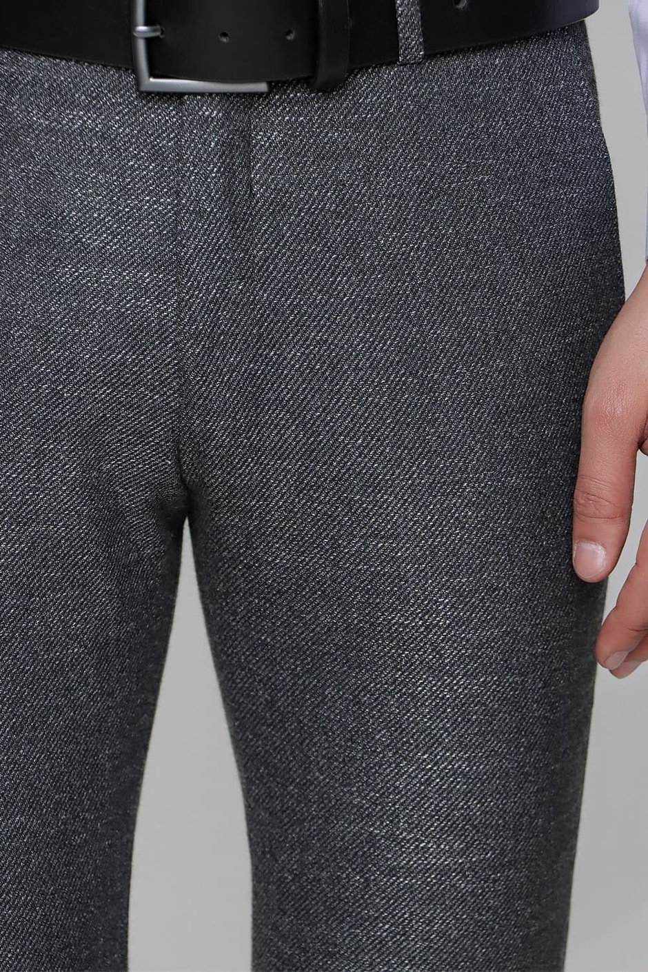 Slim Fit Yan Cep Esnek Yünlü Kırçıllı Siyah Pantolon P 1090