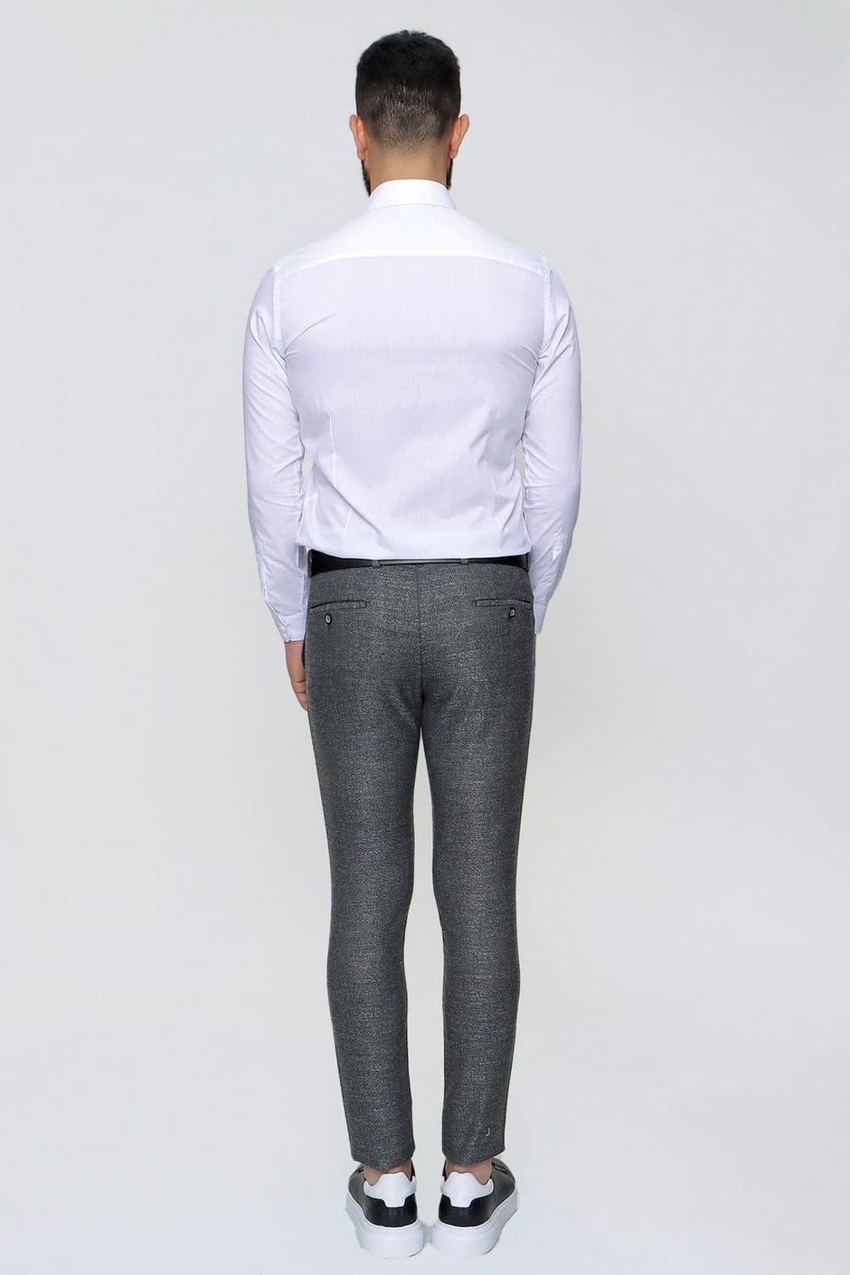 Slim Fit Yan Cep Esnek Yünlü Kırçıllı Siyah Pantolon P 1090