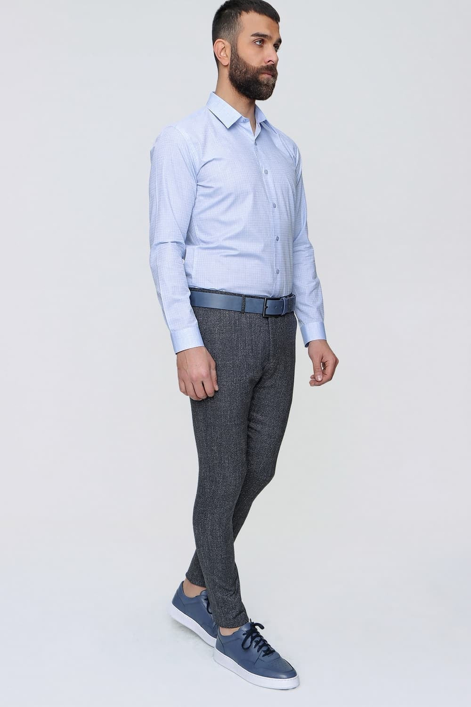 Slim Fit Yan Cep Esnek Yünlü Kırçıllı Lacivert Pantolon P 1090