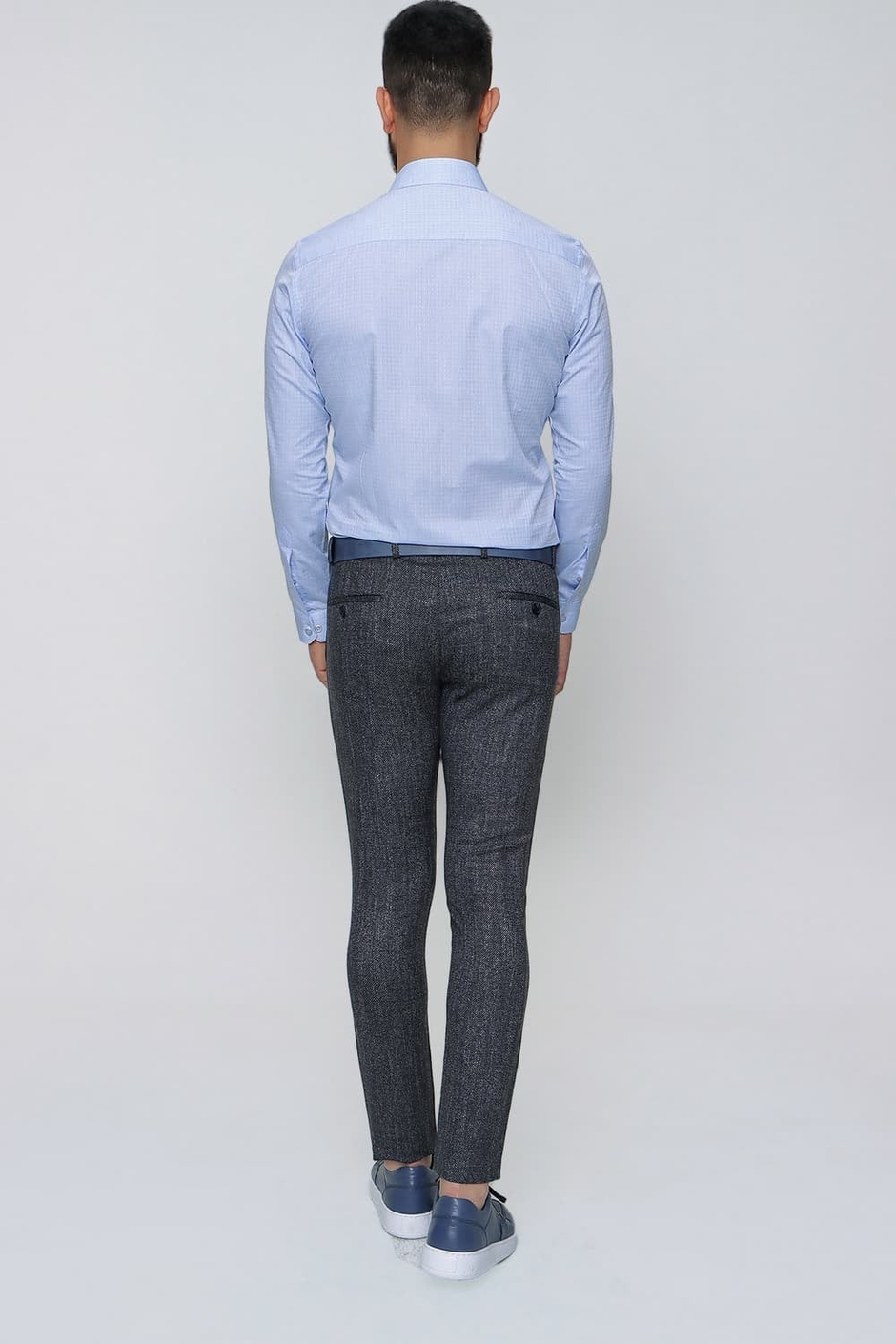 Slim Fit Yan Cep Esnek Yünlü Kırçıllı Lacivert Pantolon P 1090