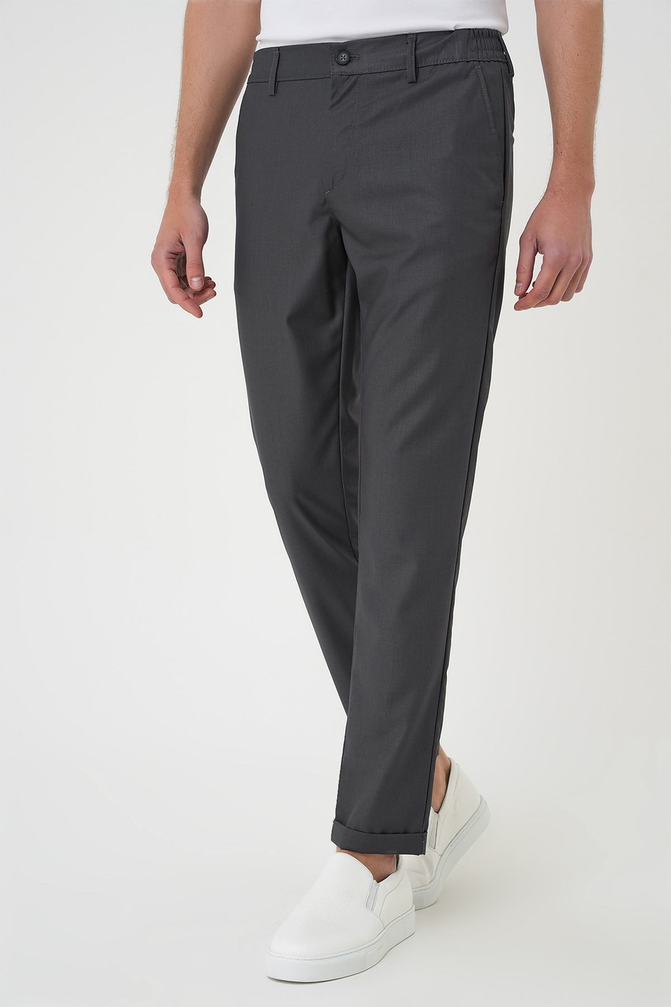 Slim Fit Yan Cep Pamuklu Duble Paça Antrasit Jogger Pantolon P 1165