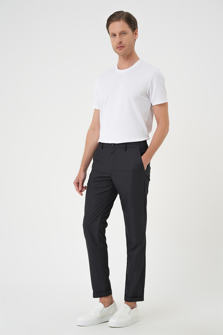 Slim Fit Yan Cep Pamuklu Duble Paça Füme Jogger Pantolon P 1165