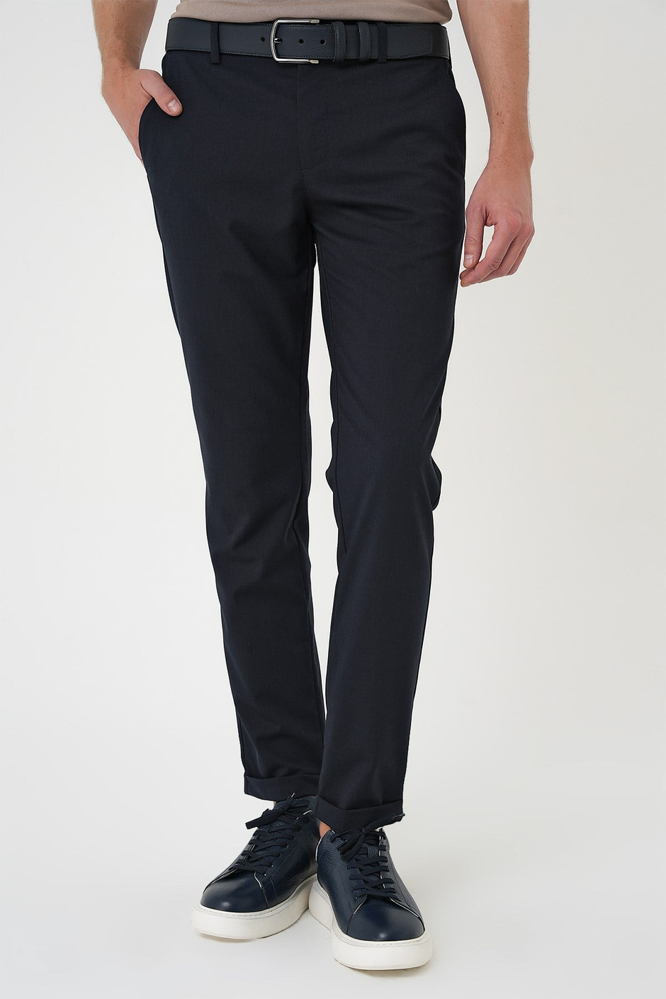 Slim Fit Yan Cep Pamuklu Duble Paça Lacivert Jogger Pantolon P 1165