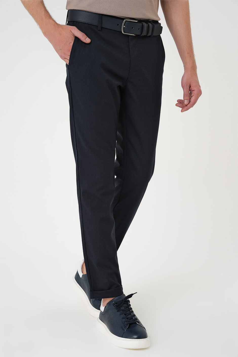 Slim Fit Yan Cep Pamuklu Duble Paça Lacivert Jogger Pantolon P 1165