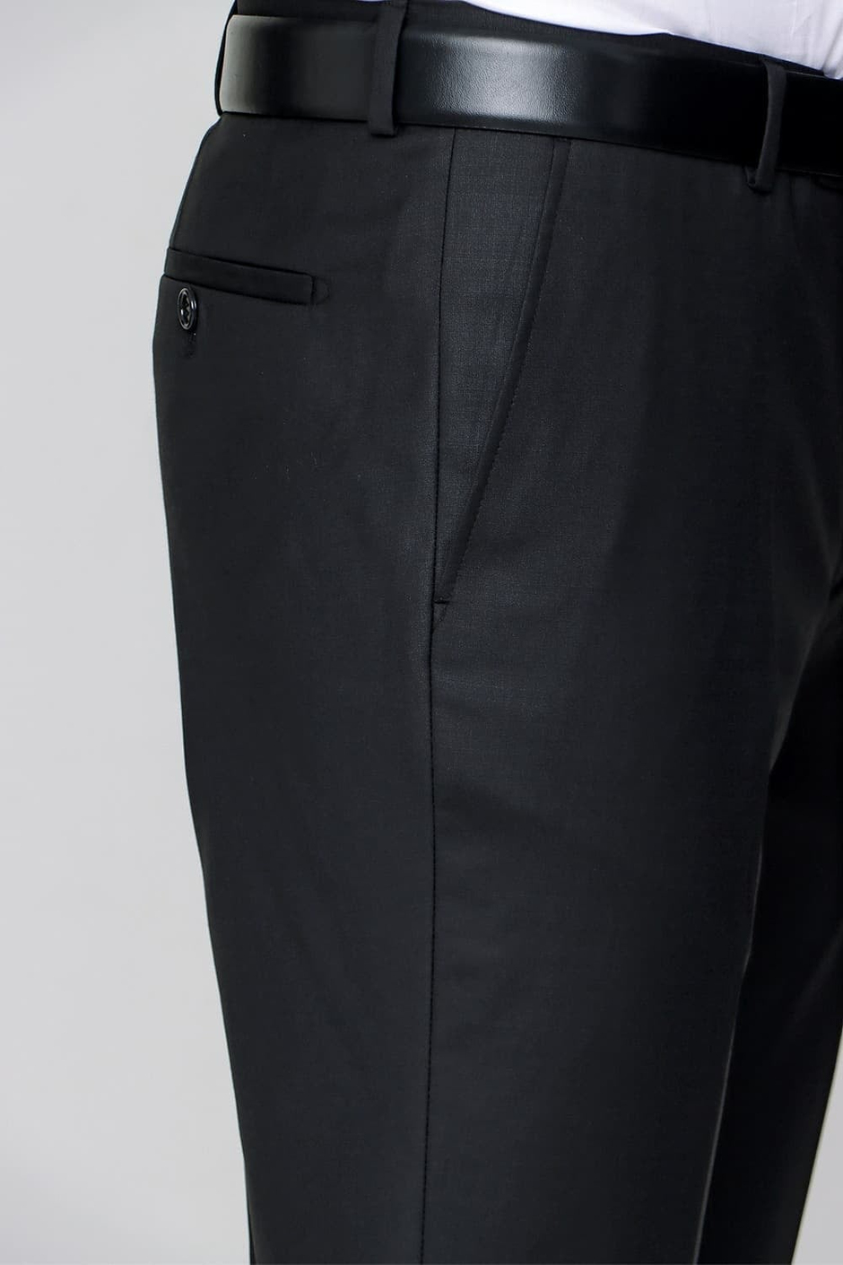 Slim Fit Yan Cep Yünlü Düz Siyah Kumaş Pantolon P 2020