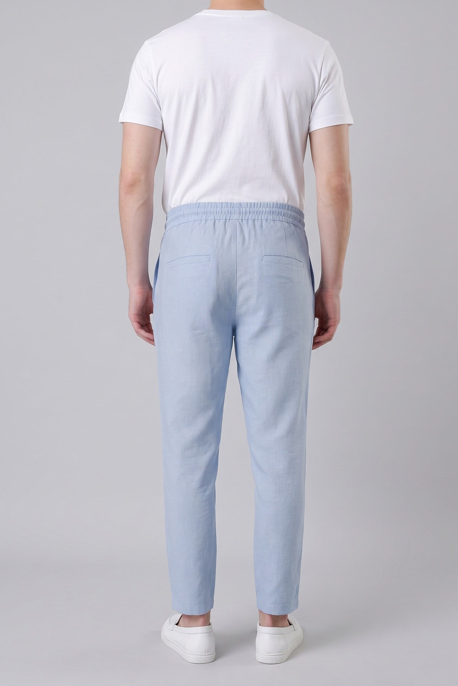 Slim Fit Yan Cepli Beli İpli Keten Mavi Jogger Pantolon ATP 031