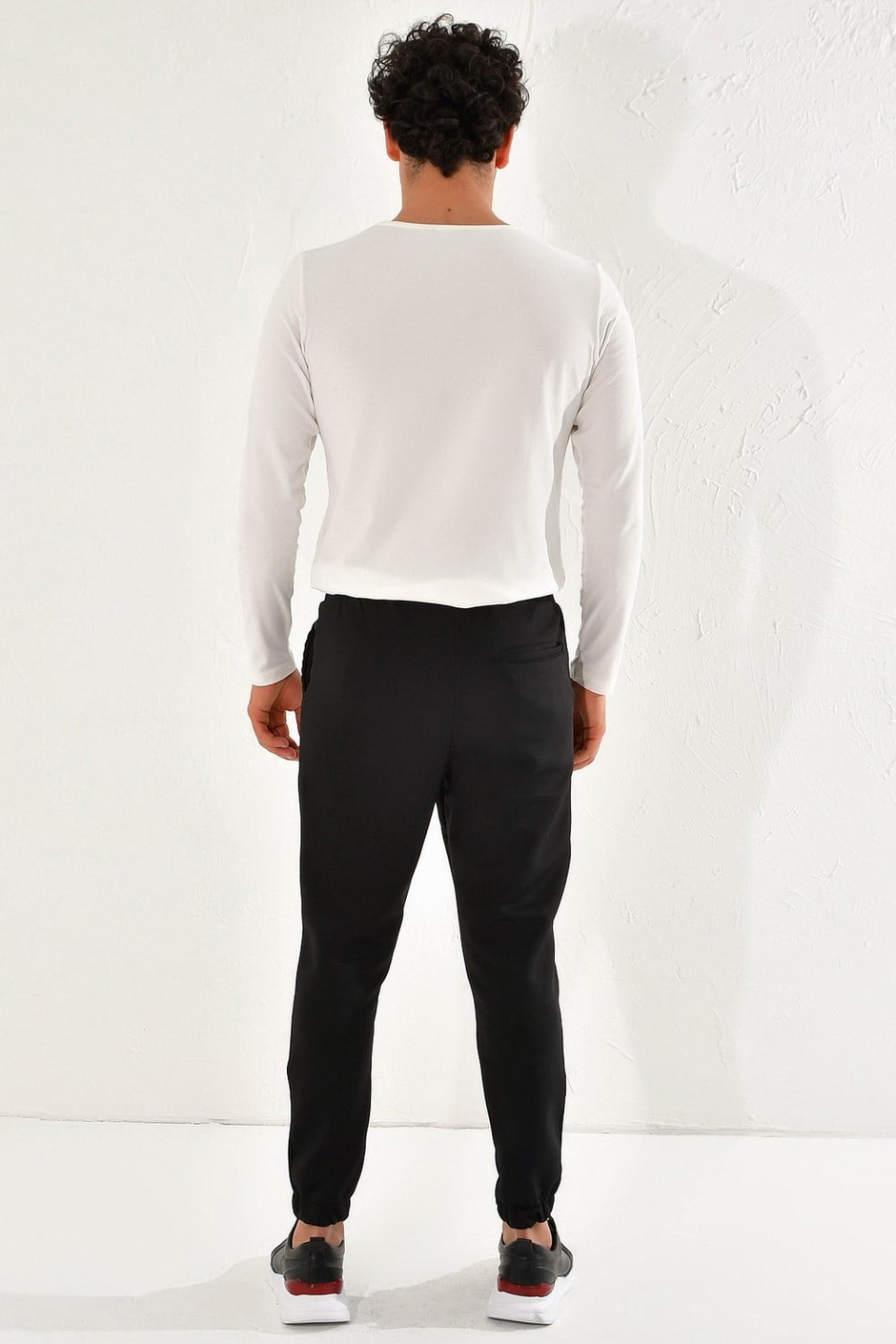 Slim Fit Yan Cepli Beli İpli Pamuklu Siyah Jogger Pantolon ATP 012