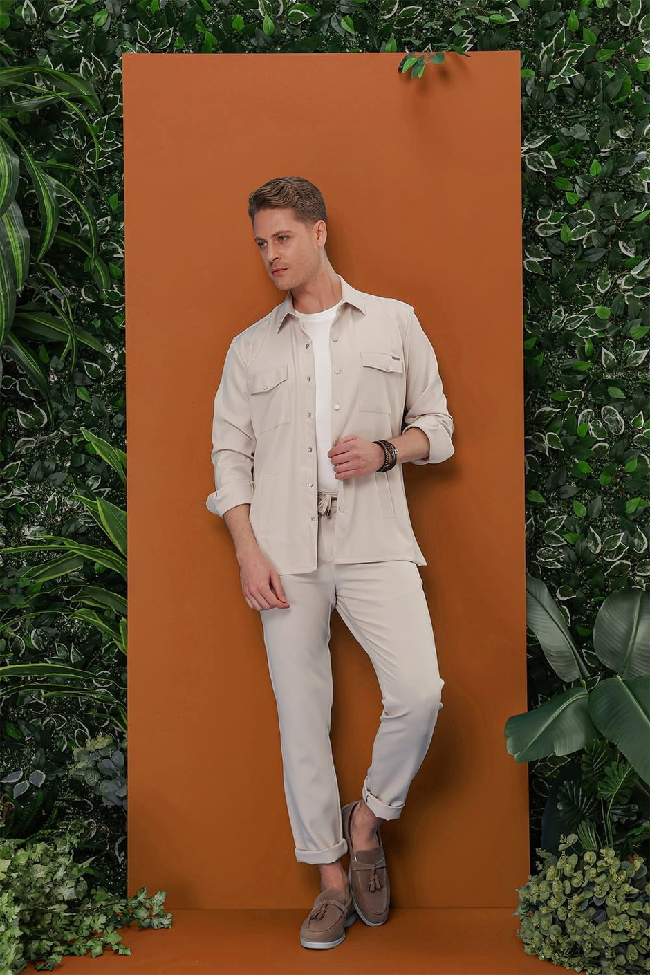 Slim Fit Yan Cepli Beli İpli Pamuklu Taş Jogger Pantolon ATP 030