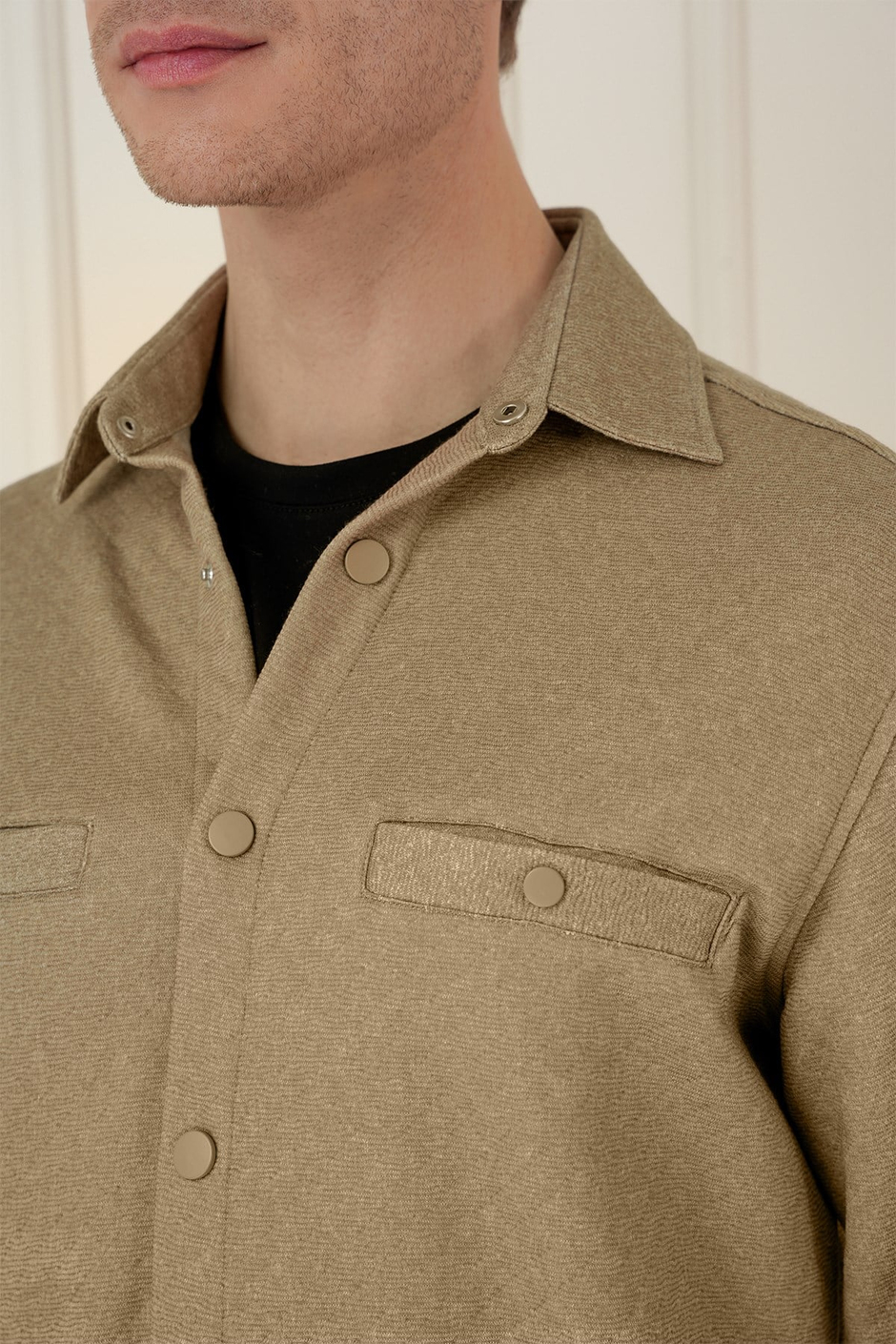 Slim Fit Yan Cepli Çıtçıtlı Kapitone Dokuma Camel Gömlek Ceket G 1581