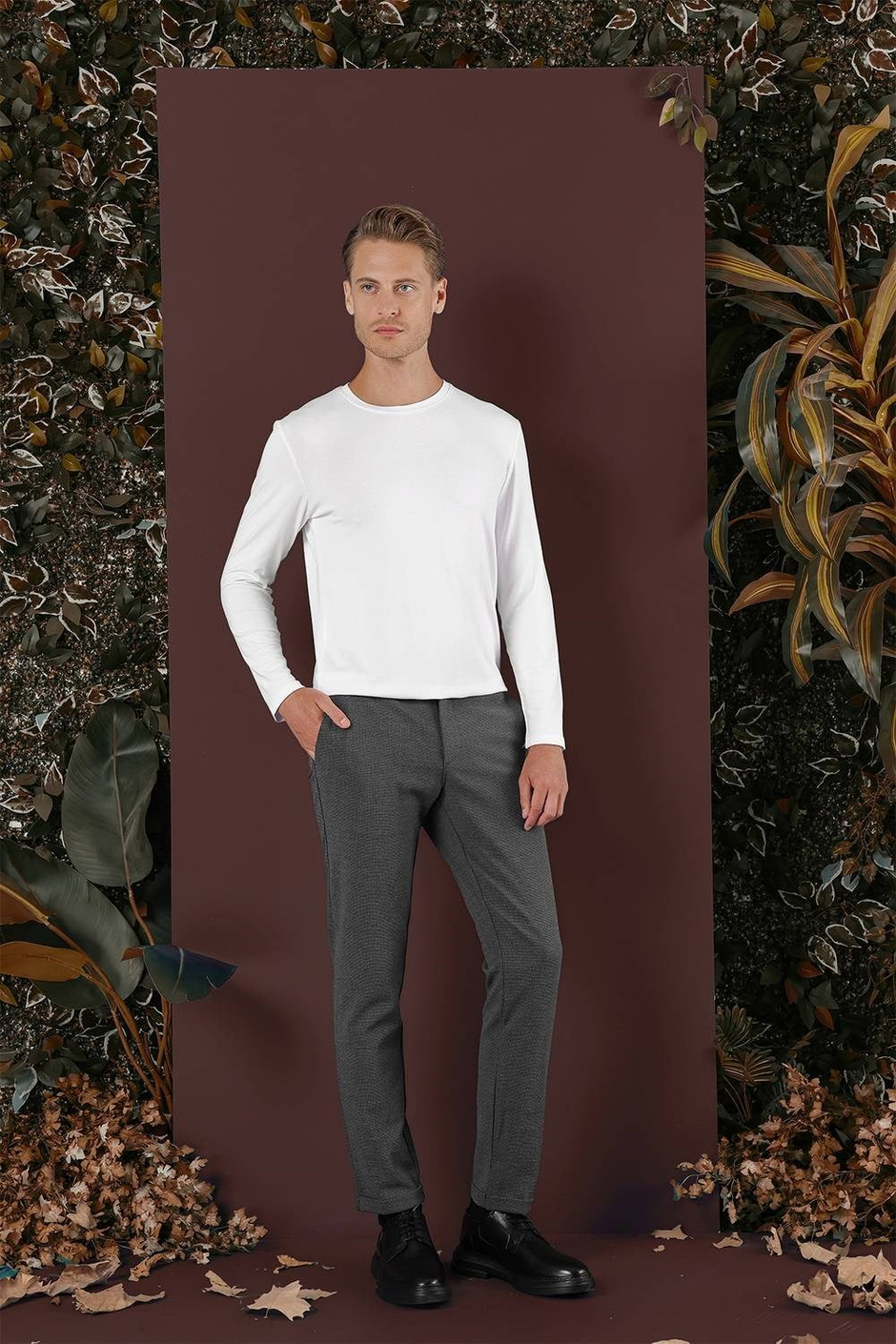 Slim Fit Yan Cepli Dokulu Esnek Antrasit Pantolon P 1139