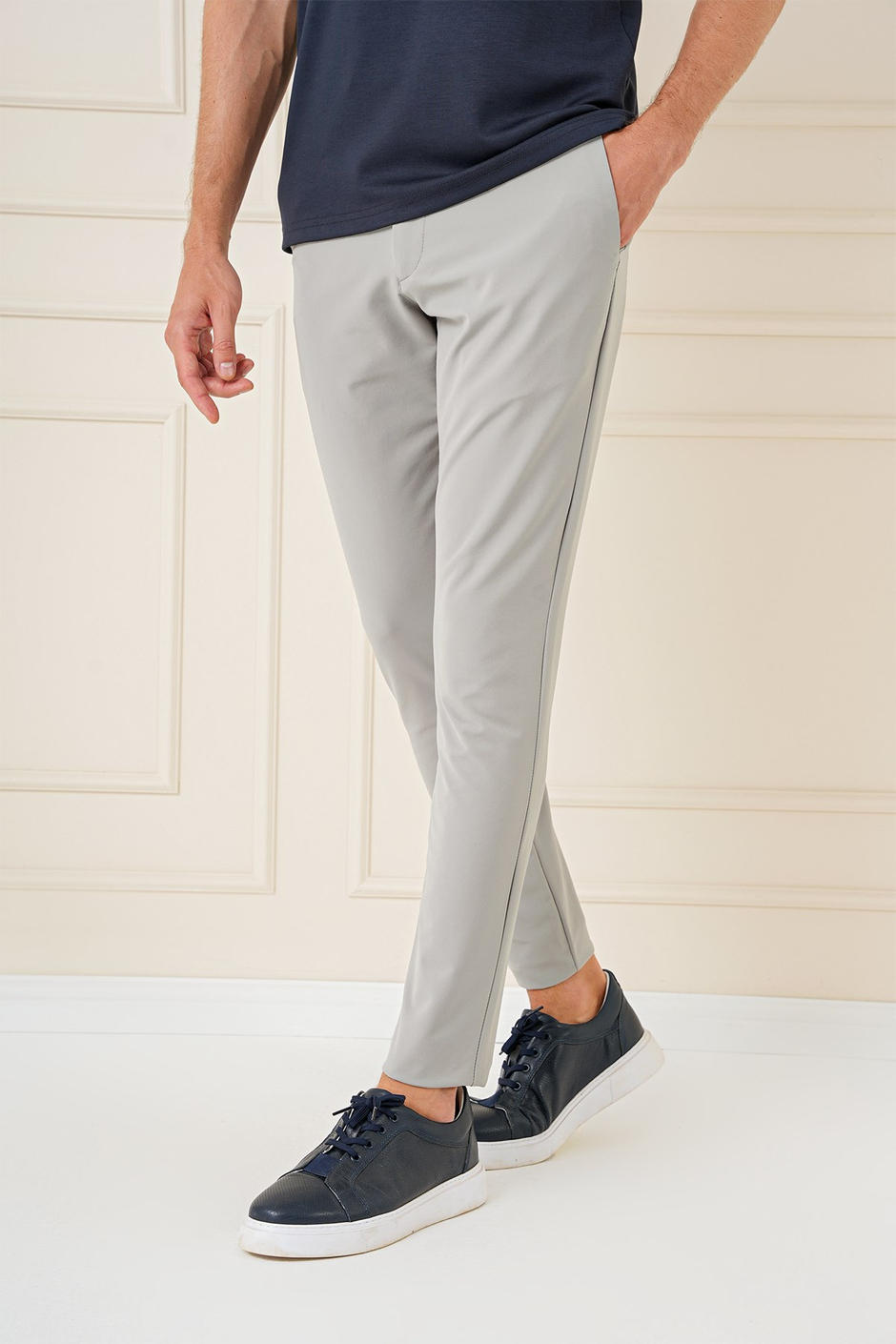 Slim Fit Yan Cepli Düz Esnek Pamuk Casual Çağla Pantolon P 1144