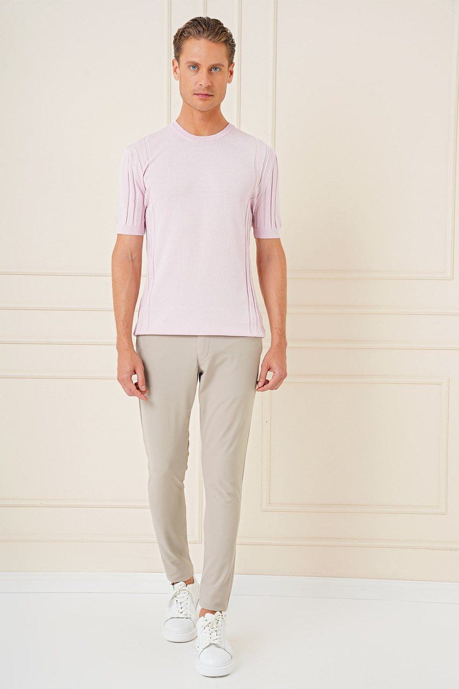 Slim Fit Yan Cepli Düz Esnek Pamuk Casual Koyu Bej Pantolon P 1144