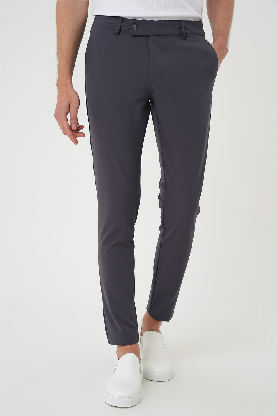 Slim Fit Yan Cepli Düz Esnek Pamuk Casual Koyu Füme Pantolon P 1144