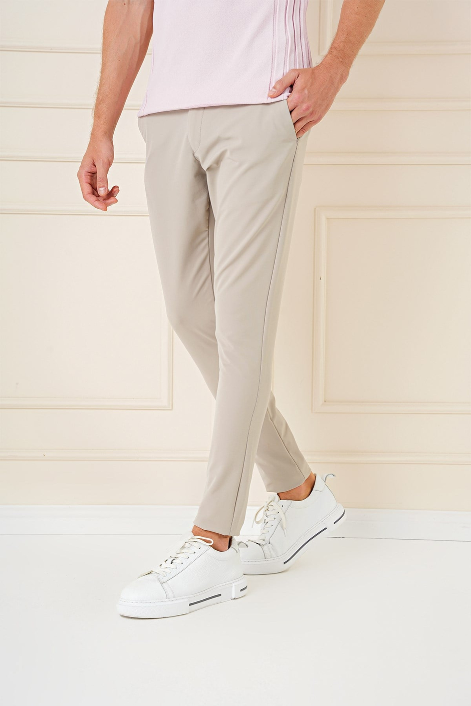 Slim Fit Yan Cepli Düz Esnek Pamuk Casual Koyu Bej Pantolon P 1144