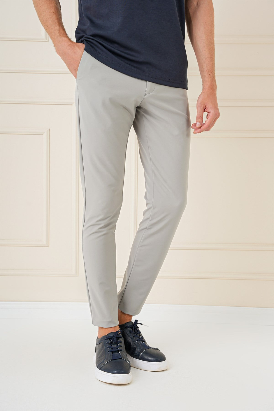 Slim Fit Yan Cepli Düz Esnek Pamuk Casual Çağla Pantolon P 1144
