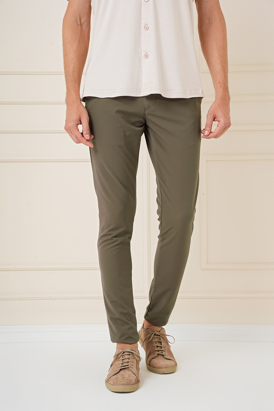 Slim Fit Yan Cepli Düz Esnek Pamuk Casual Haki Pantolon P 1144