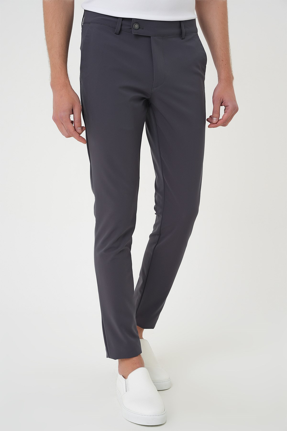 Slim Fit Yan Cepli Düz Esnek Pamuk Casual Koyu Füme Pantolon P 1144