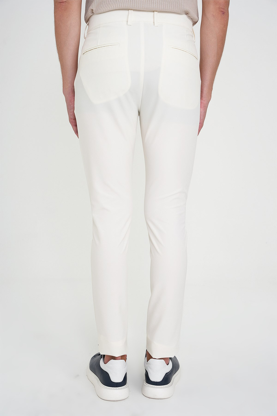 Slim Fit Yan Cepli Esnek Düz Beyaz Pamuk Pantolon P 1197