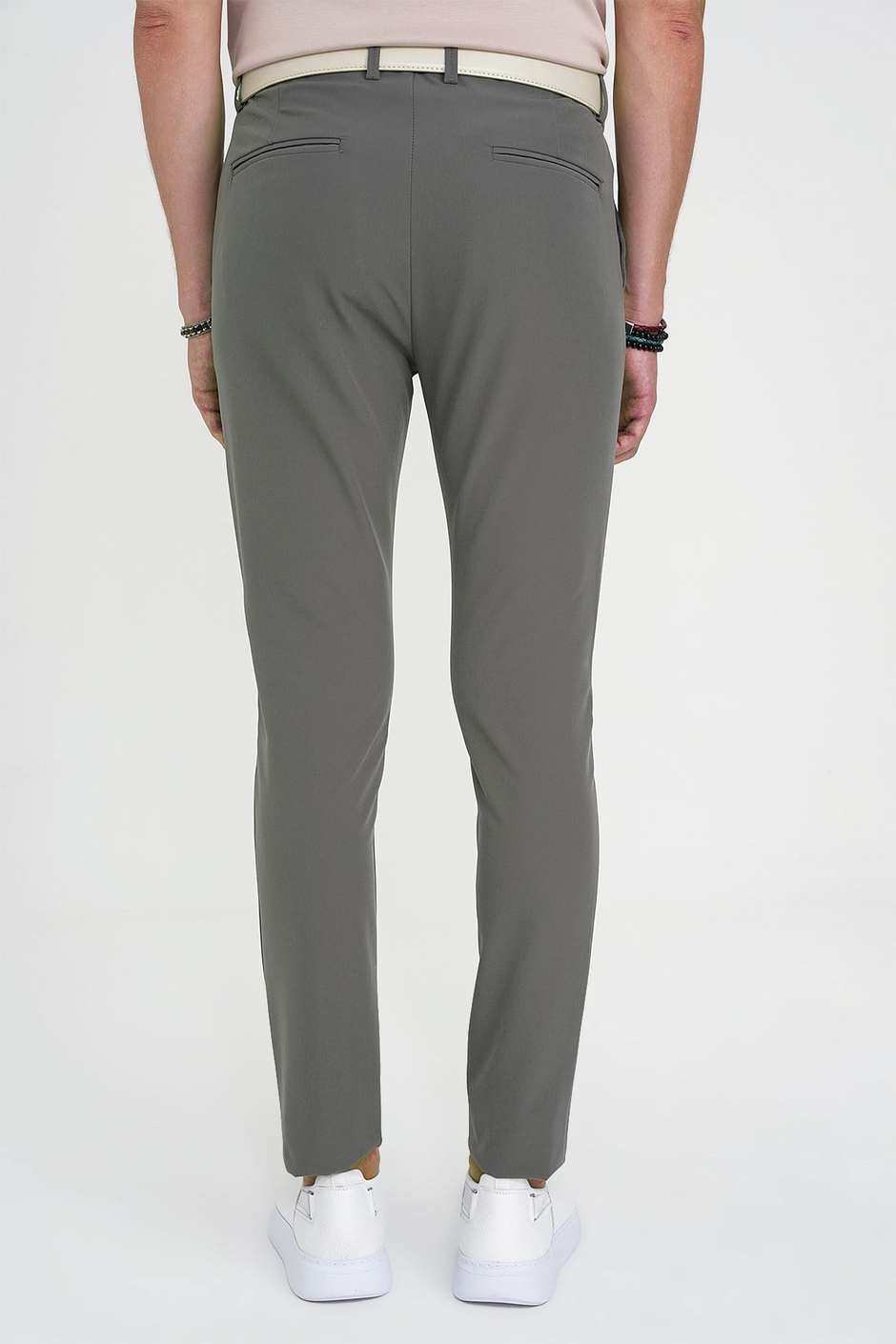Slim Fit Yan Cepli Esnek Düz Haki Pamuk Pantolon P 1197