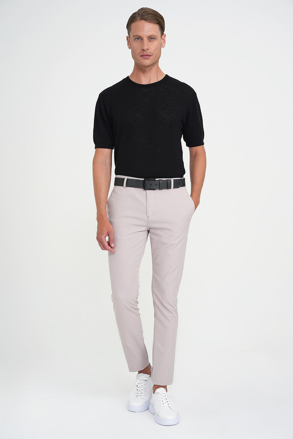 Slim Fit Yan Cepli Esnek Düz Koyu Vizon Pamuk Pantolon P 1197