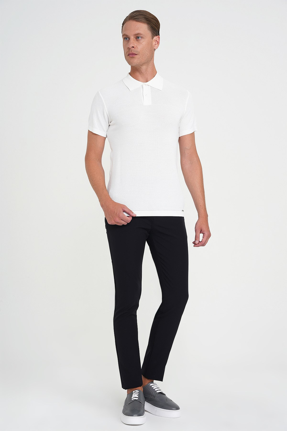 Slim Fit Yan Cepli Esnek Düz Siyah Pamuk Pantolon P 1197