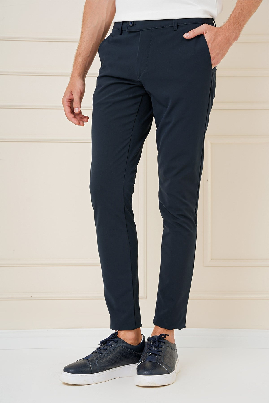 Slim Fit Yan Cepli Esnek Pamuk Lacivert Pantolon P 1161