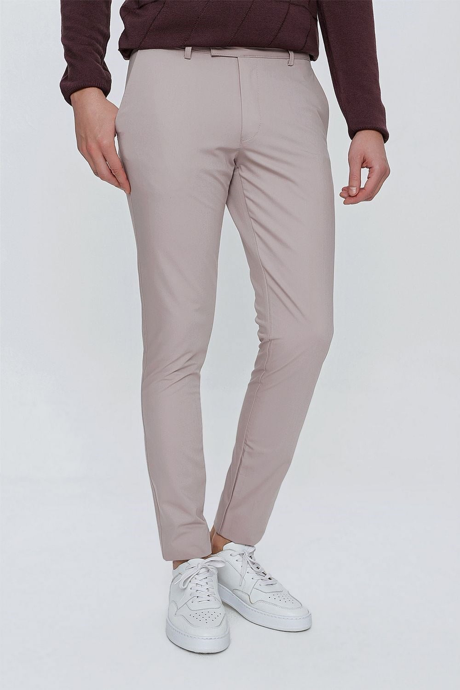 Slim Fit Yan Cepli Esnek Pamuklu Gri Chino Pantolon P 1077