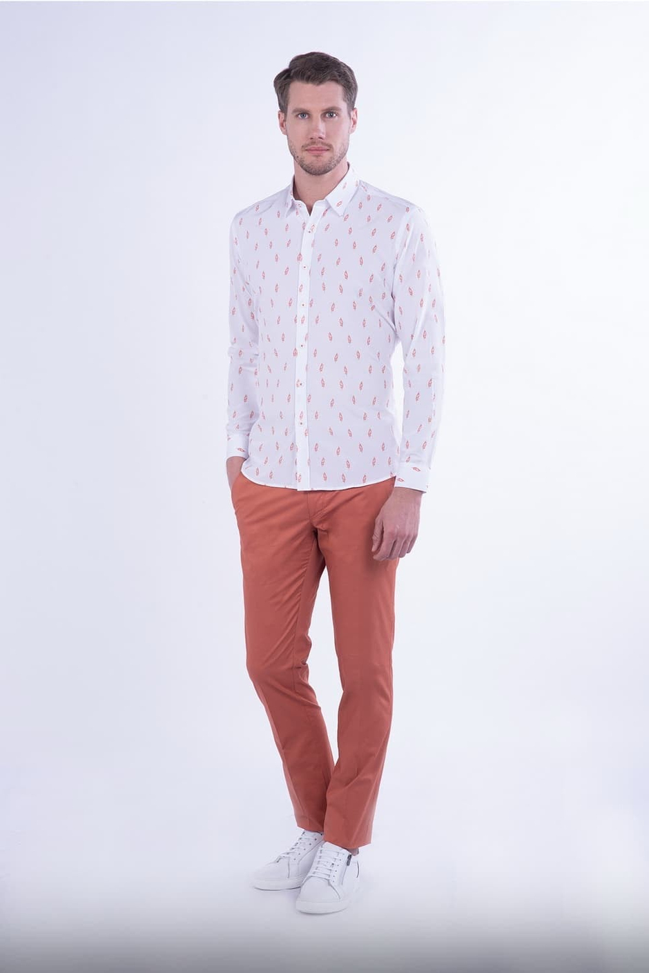 Slim Fit Yan Cepli Esnek Pamuklu Kiremit Kanvas Pantolon P 1080