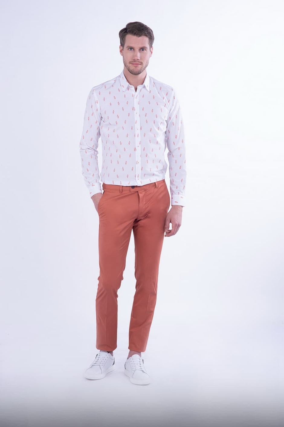 Slim Fit Yan Cepli Esnek Pamuklu Kiremit Kanvas Pantolon P 1080