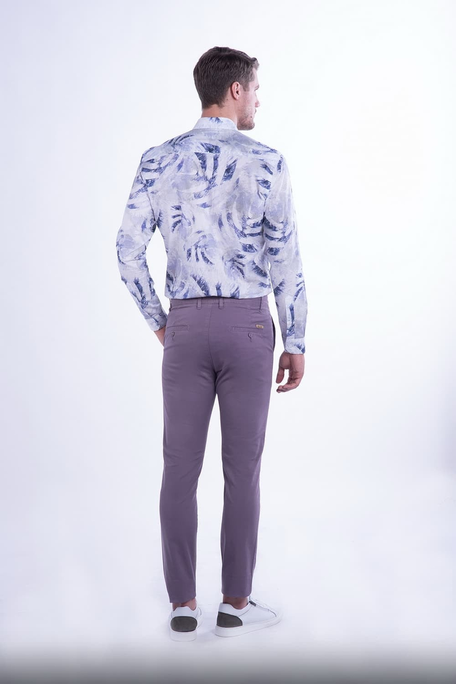 Slim Fit Yan Cepli Esnek Pamuklu Lila Kanvas Pantolon P 1078
