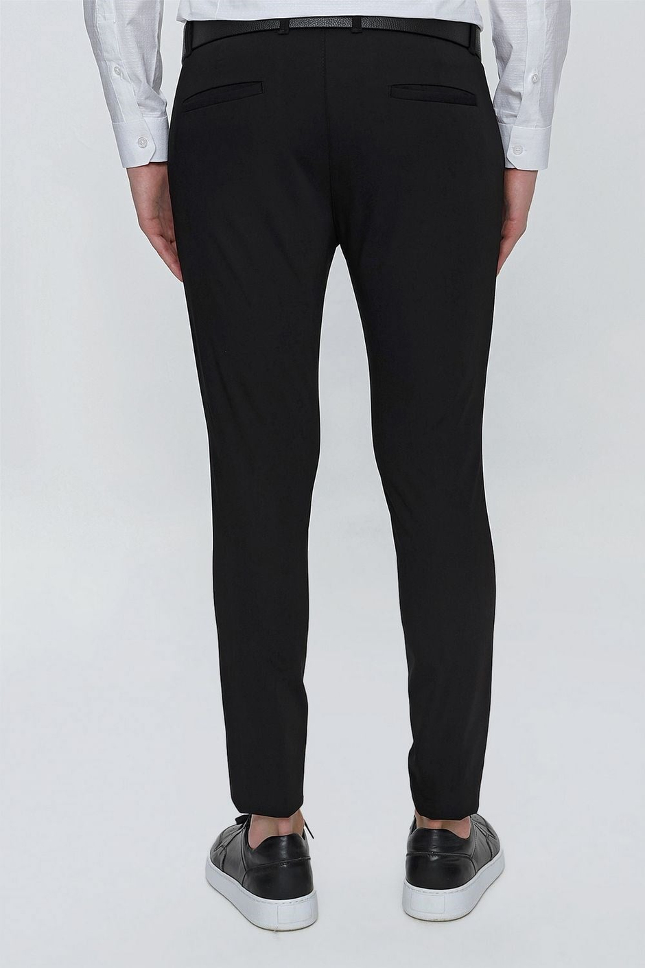 Slim Fit Yan Cepli Esnek Pamuklu Siyah Chino Pantolon P 1077