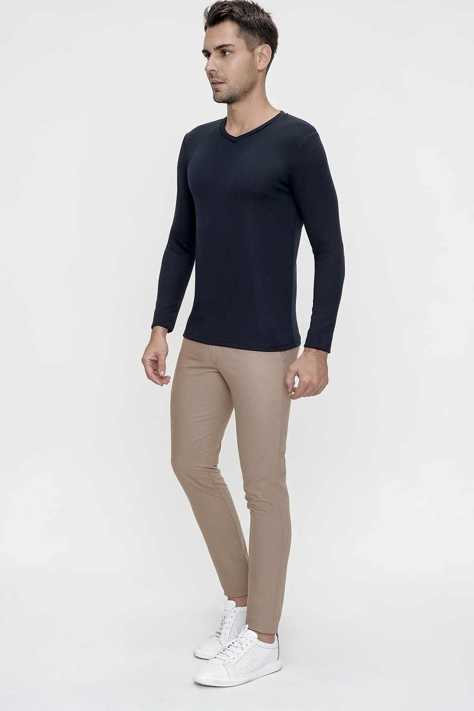 Slim Fit Yan Cepli Esnek Pamuklu Vizon Chino Pantolon P 1077