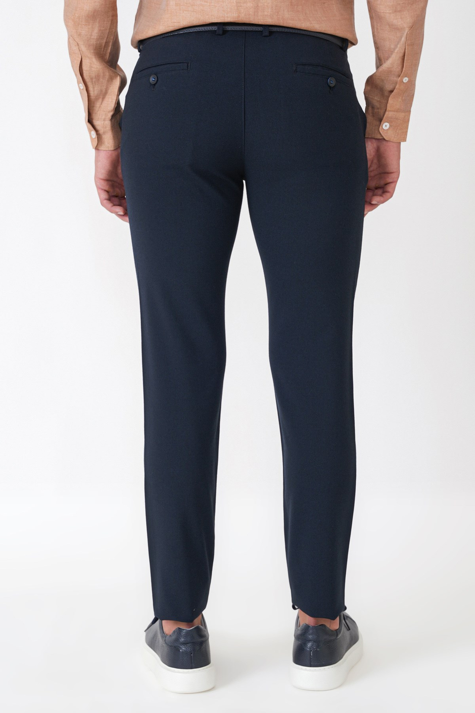 Slim Fit Yan Cepli Esnek Yünlü Lacivert Pantolon P 1239