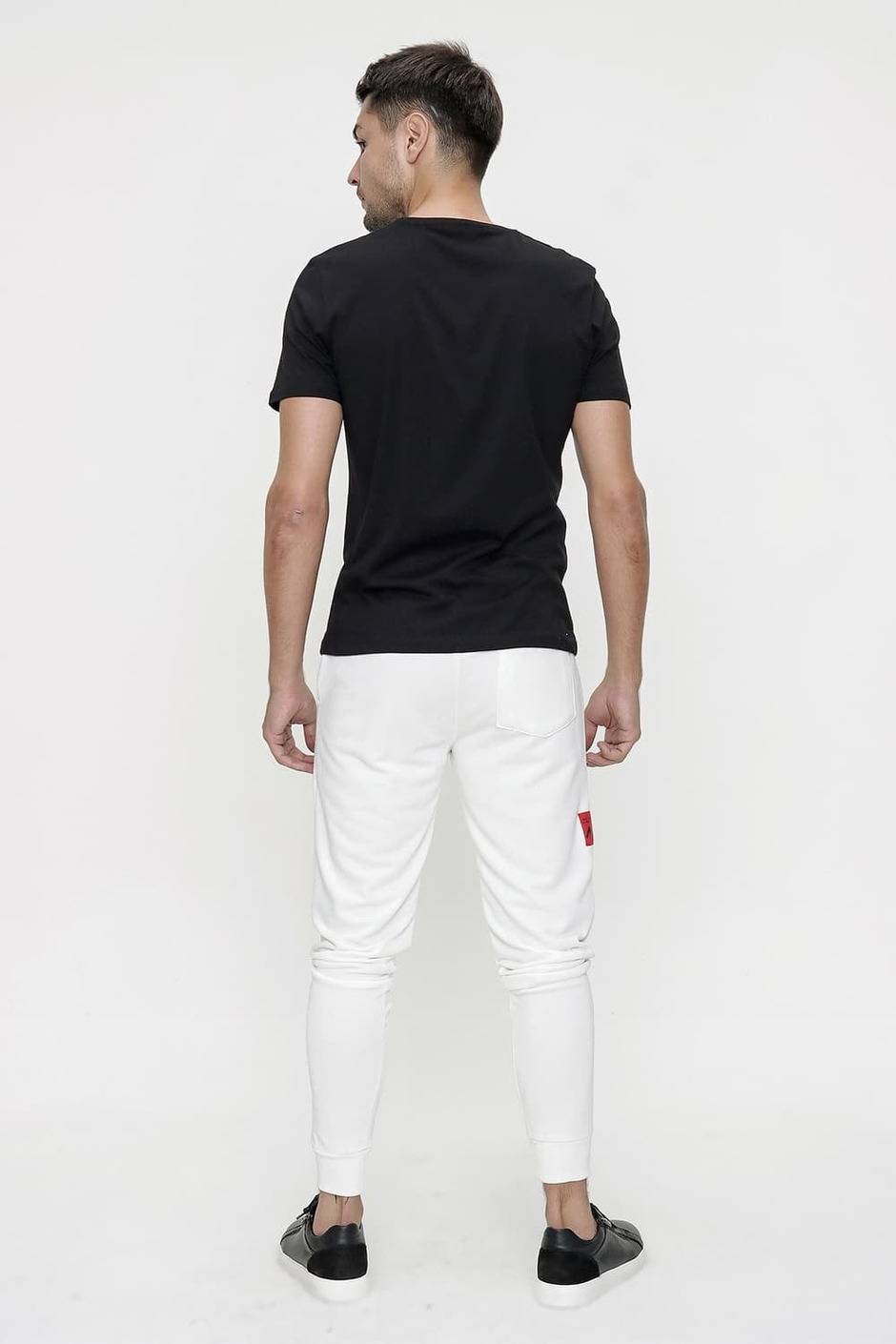 Slim Fit Yan Cepli Önü Baskılı İpli %100 Pamuk Beyaz Jogger Pantolon ATP 021