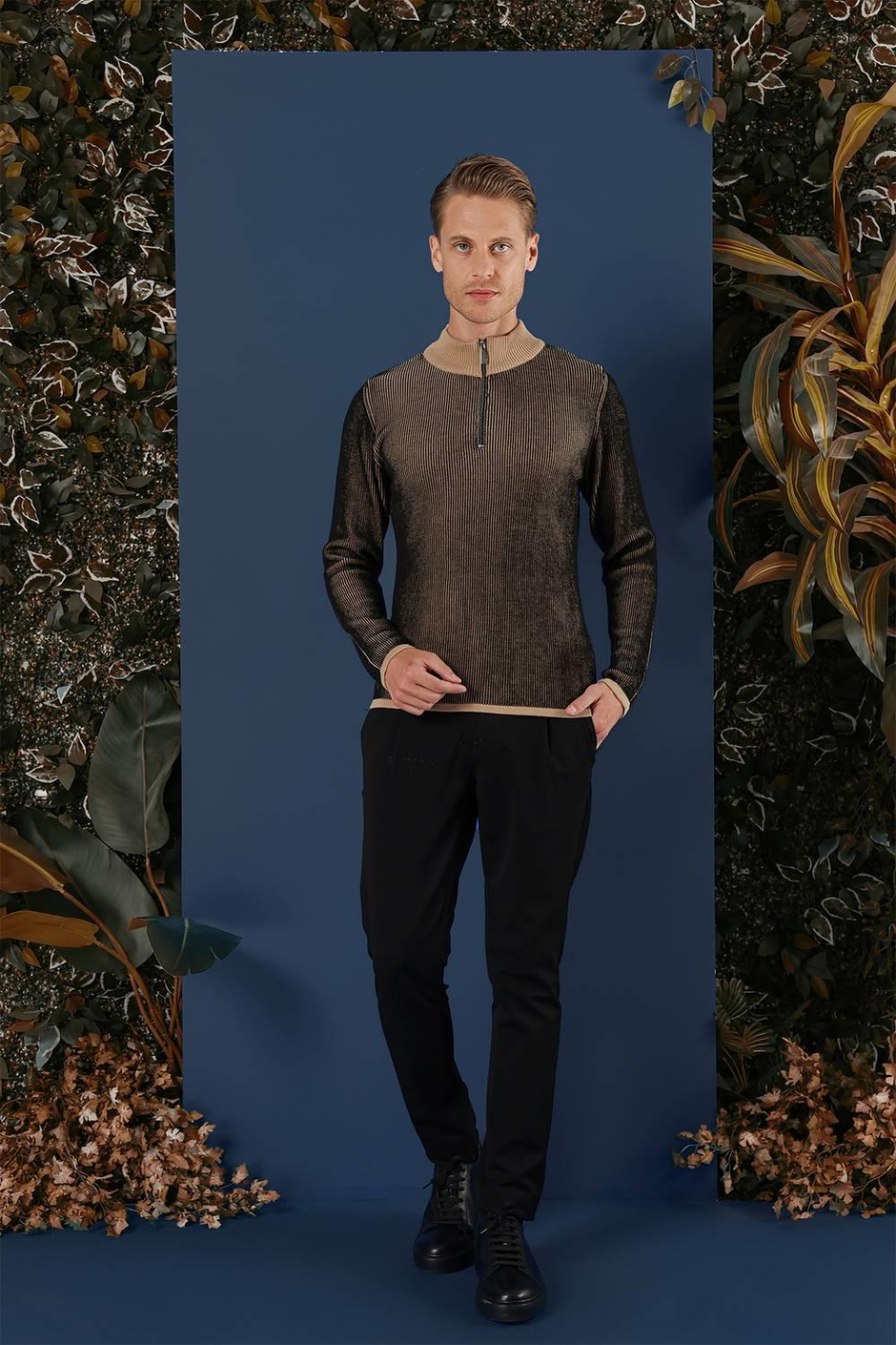 TR 859 Slim Fit Camel Klasik Triko